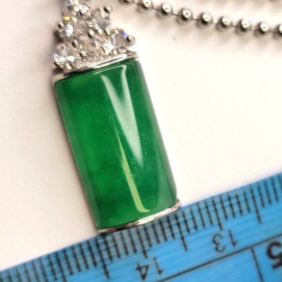 Jade Pendant With Crystal Inlay on stainless steel ball chain - Picture 14 of 16